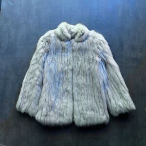 Vintage Blue Fox Fur Coat Womens M Ivory Gray Real Fur Jacket Glamour